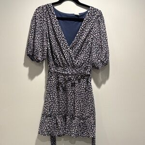 Melrose & Market Navy Blue Animal Print Faux Wrap Dress S